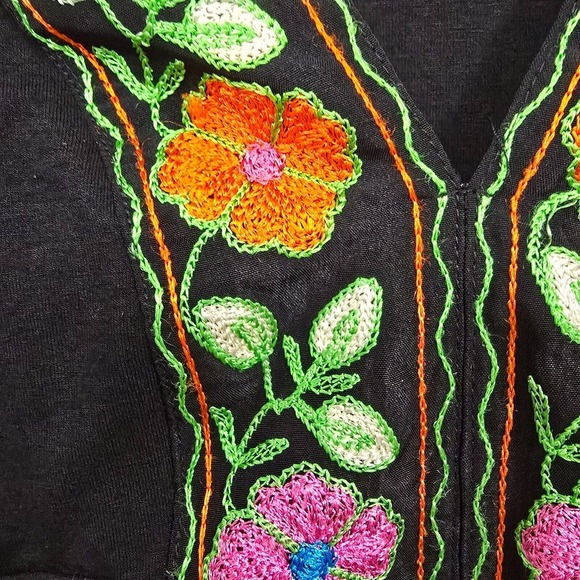 Cache Dress Womens Medium Black Short Bell Sleeve Embroidered Boho Festival - Picture 5 of 14